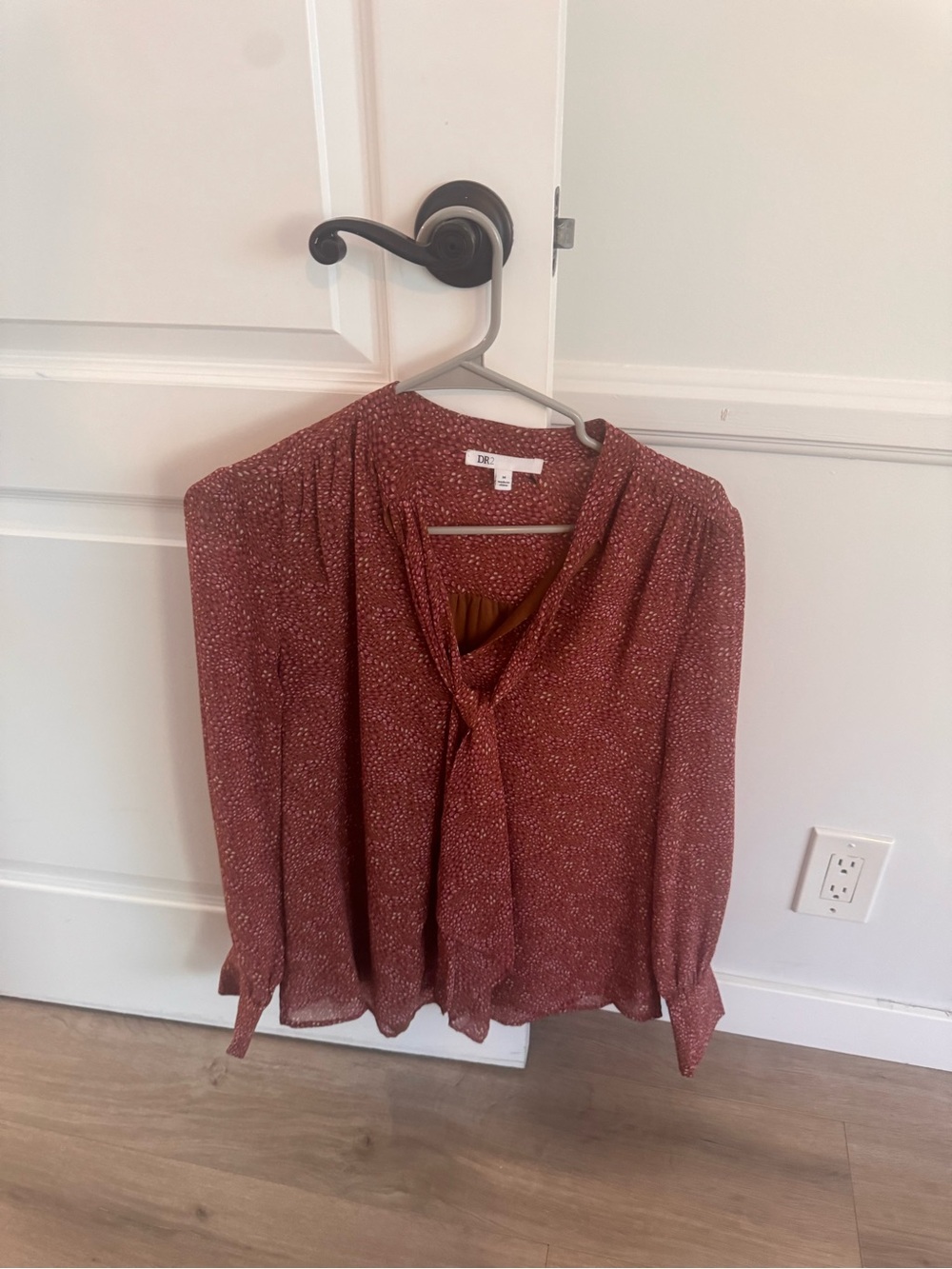 DR2 Rust Red Tiny Dot Tie-Neck Blouse